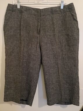 Max Edition Women's Blue Glen Plaid Capris Pants 100% Linen Sz 14